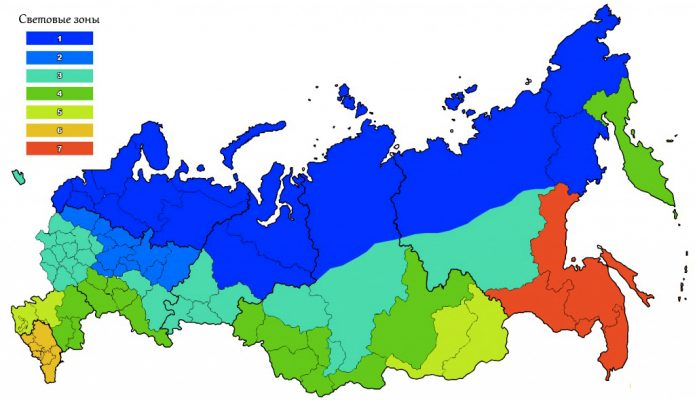 Карта световых зон России