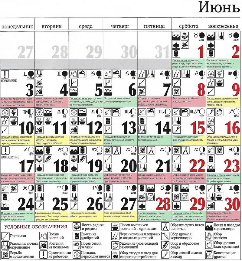 лунный календарь июнь 2019