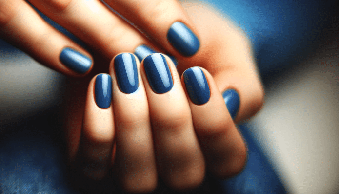 Маникюр с короткими, синими ногтями